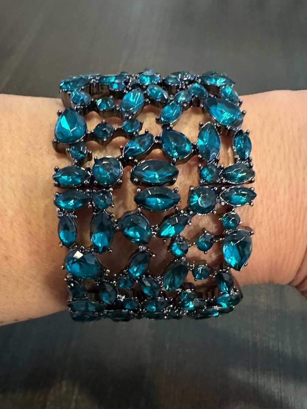 Chunky Emerald Teal Crystal Multi-Hinged Statement Bracelet